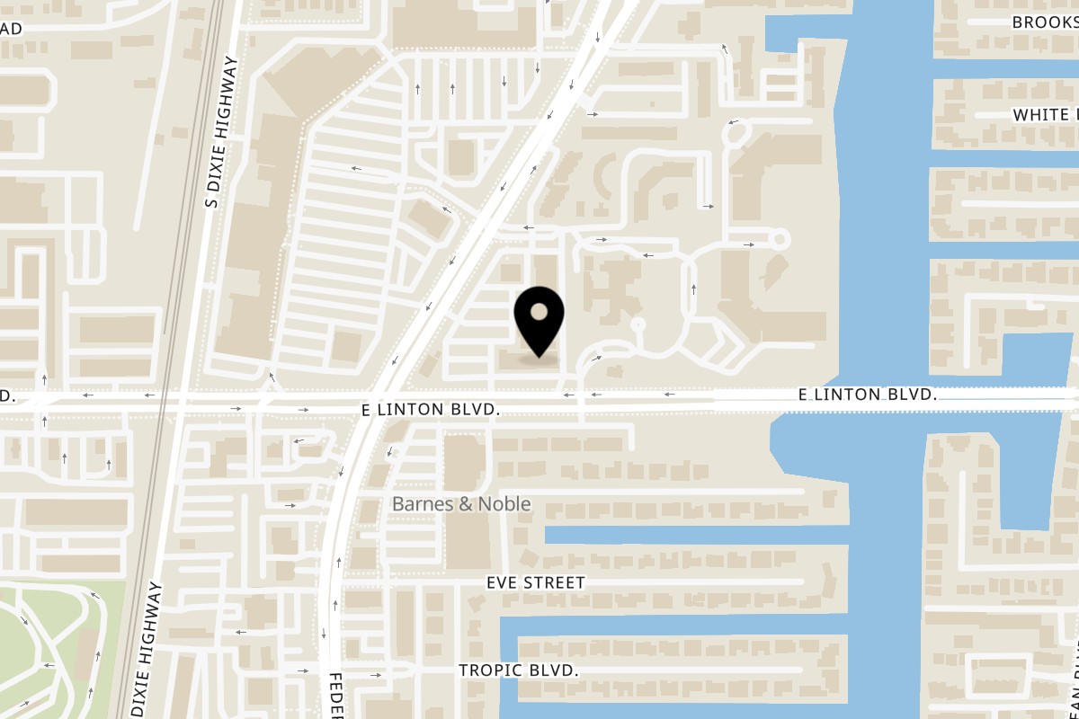 Map showing the location of FlyBird Chargrilled Chicken on 335 E Linton Blvd # B-13 in Delray Beach